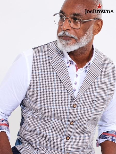 Joe Browns Blue Linen Blend Houndstooth Waistcoat (F50777) | SGD 124