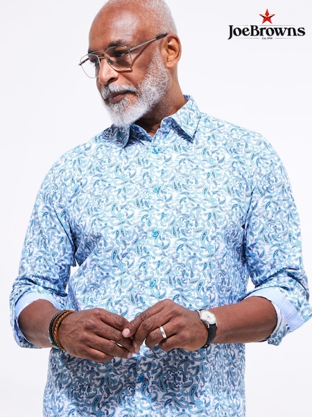 Joe Browns Blue Paisley Print Long Sleeve 100% Cotton Shirt (F50791) | $79