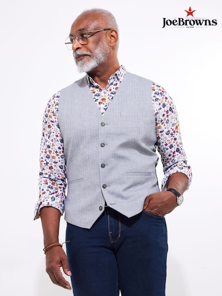 Joe Browns Grey Herringbone Linen Blend Waistcoat (F50792) | SGD 116