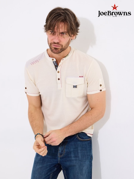 Joe Browns Cream Pique Print Chest Pocket Henley T-Shirt (F50794) | AED233