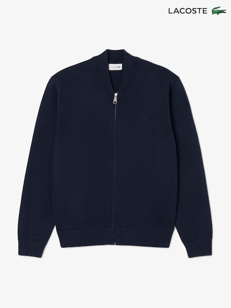 Lacoste Blue Bomber Style Wool and Cotton Interlock Sweater (F50880) | €241