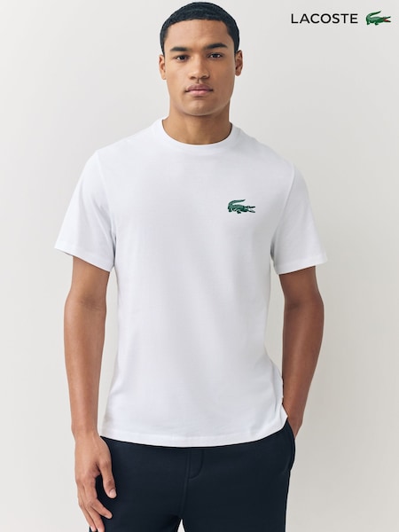 Lacoste White Crocodile Print Cotton Loungewear T-Shirt (F50893) | €55