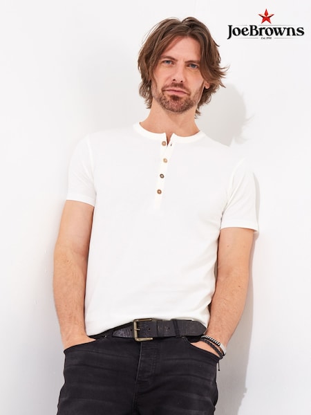 Joe Browns Cream Wooden Button Detail Henley 100% Cotton T-Shirt (F50960) | AED169