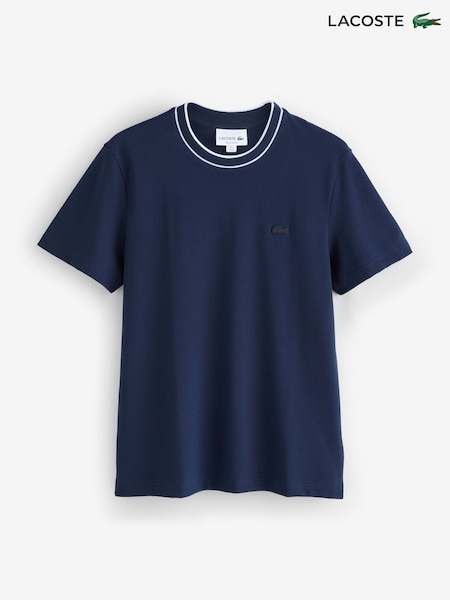 Lacoste Blue Stretch Piqué Stripe Collar T-Shirt (F51005) | €100