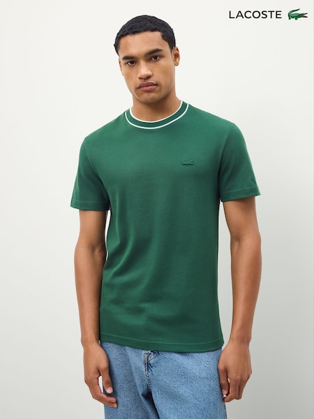 Lacoste Green Stretch Piqué Stripe Collar T-Shirt (F51013) | €89