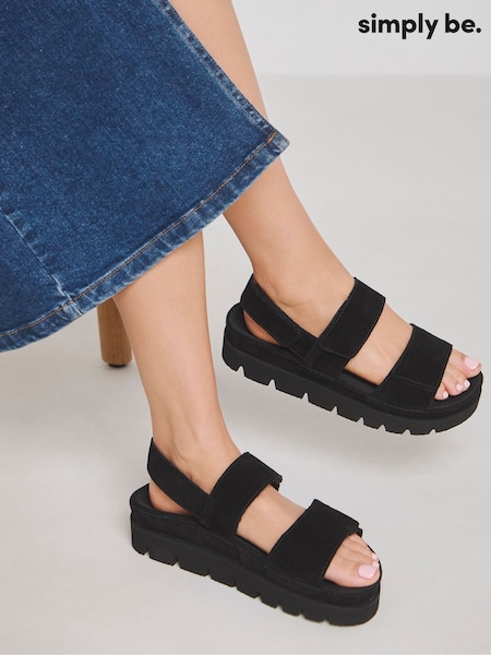 Simply Be Black Extra Wide Fit Chunky Suede Touch And Close Sandals (F51124) | €60