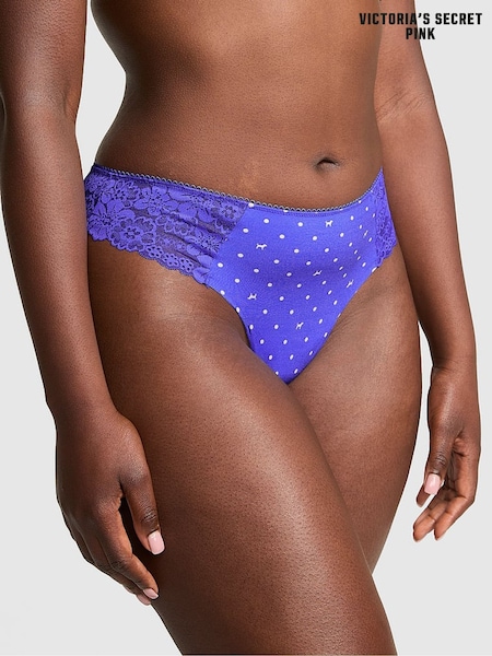 Victoria's Secret PINK Ultra Marine Blue Thong No Show Lace Trim Cheeky Knickers (F51213) | €10.50