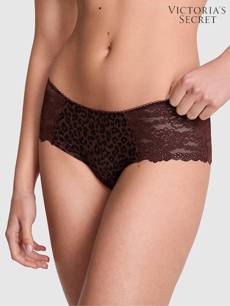 Victoria's Secret PINK Brown Leopard Hipster No Show Lace Trim Cheeky Knickers (F51232) | €10.50