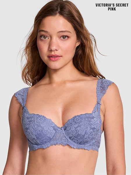 Victoria's Secret PINK Dusty Iris Blue Lightly Lined Balcony Lace Flutter Sleeve Bra (F51237) | €40