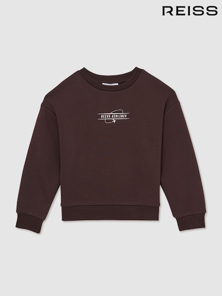 Chocolate Brown/Off White - Reiss Orville Cotton-Blend Airlines-Print Sweatshirt (F51287) | R$ 375
