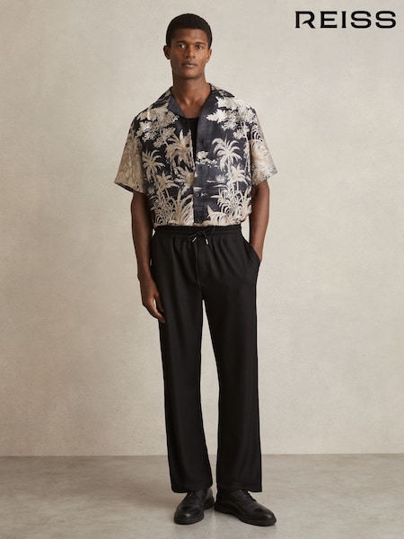 Reiss Black Yoshi Jungle Print Cuban-Collar Shirt (F51288) | €185