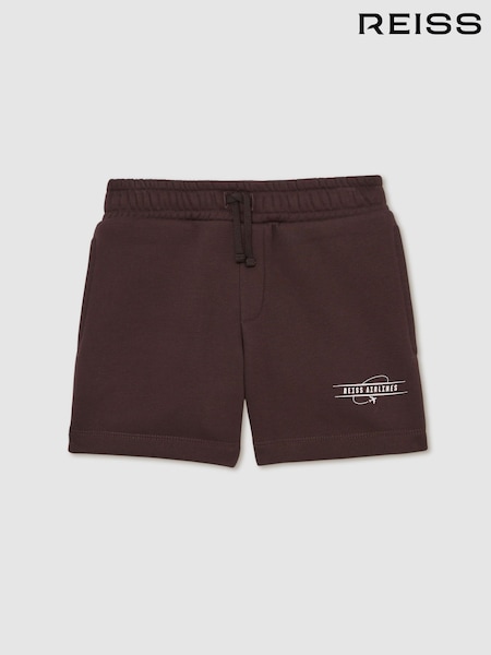 Chocolate Brown/Off White - Reiss Hughes Cotton-Blend Airlines-Print Shorts (F51289) | 45 €