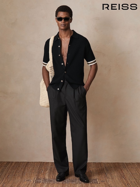 Negru - Reiss Silva Reiss | Ché Textured Cuff-Trim Shirt (F51301) | 1,073 LEI