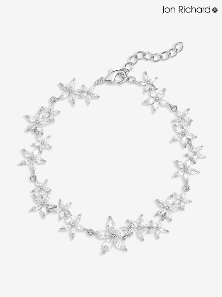 Jon Richard Silver Tone Cubic Zirconia Mixed Floral Print Bracelet (F51323) | €46