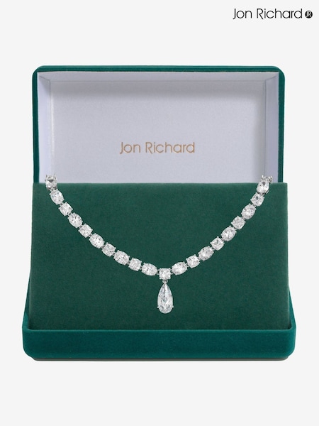 Jon Richard Silver Tone Cubic Zirconia Mixed Stone Peardrop Allway Necklace - Gift Boxed (F51342) | €102