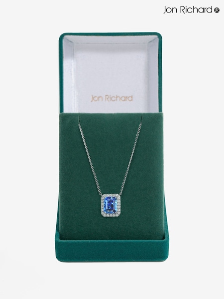 Jon Richard Silver Tone Cubic Zirconia Emerald Cut Sapphire Pendant (F51345) | €32