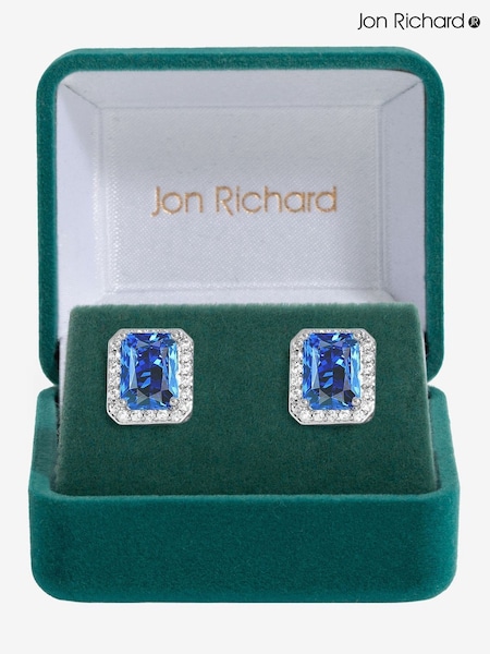Jon Richard Silver Tone Cubic Zirconia Emerald Cut Sapphire Gift Boxed Stud Earrings (F51350) | €25