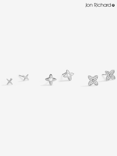 Jon Richard Silver Tone Clover Earrings Pack Of 3 (F51358) | €25