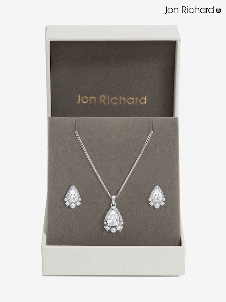 Jon Richard Silver Tone Cubic Zirconia Pear Drop Pearl Set (F51364) | R$ 245