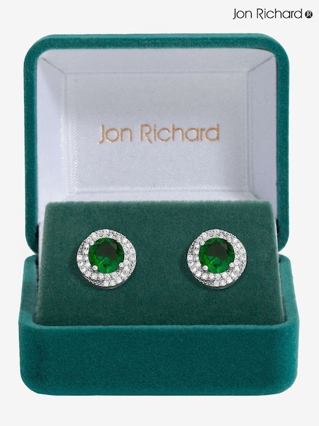 Jon Richard Silver Tone Cubic Zirconia Emerald Halo Stud Earrings (F51372) | €32