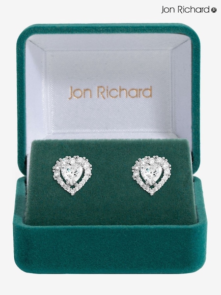 Jon Richard Silver Tone Cubic Zirconia Heart Stud Earrings (F51376) | 124 QAR