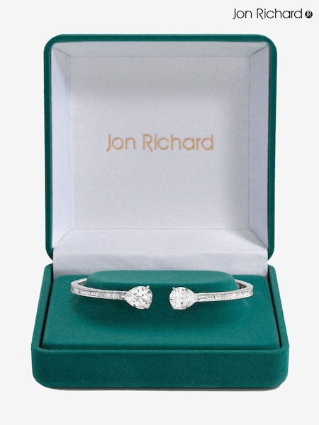 Jon Richard Silver Tone Cubic Zirconia Peardrop Open Hinge Bangle (F51380) | AED233