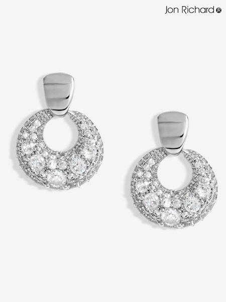 Jon Richard Silver Tone Polished Micro Pave Door Knocker Earrings (F51385) | €25