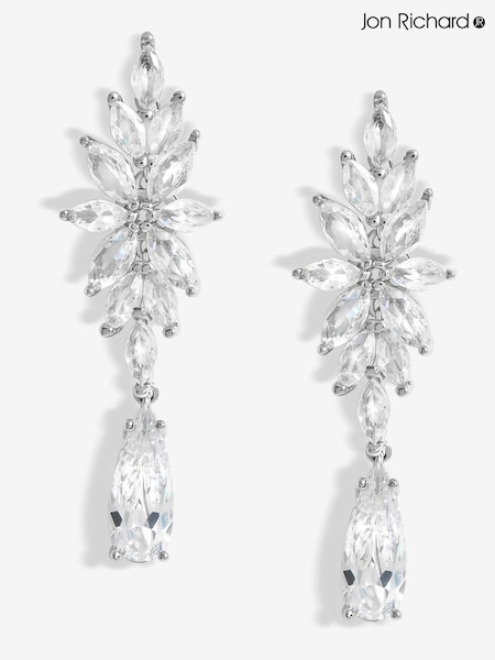 Jon Richard Silver Tone Cubic Zirconia Floral Drop Earrings (F51387) | €32