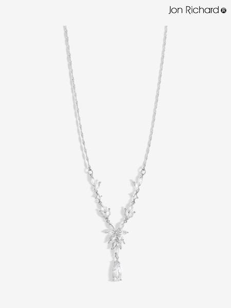 Jon Richard Silver Tone Cubic Zirconia Floral Print Y Necklace (F51390) | €40