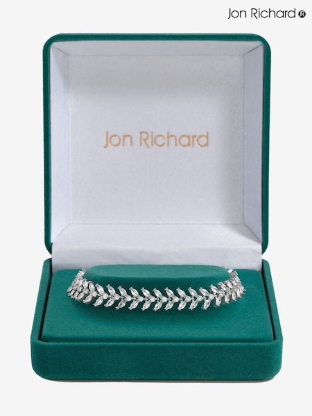Jon Richard Silver Tone Cubic Zirconia Leaf Print Bracelet (F51391) | €53