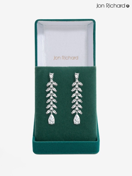 Jon Richard Silver Tone Cubic Zirconia Leaf Print Earrings (F51396) | 1,802 UAH