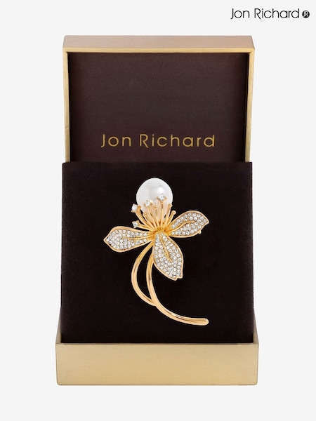 Jon Richard Gold Tone Crystal Pearl Floral Print Brooch (F51397) | €36
