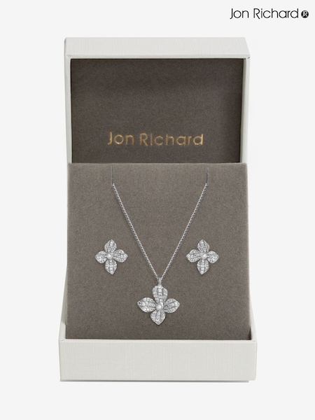 Jon Richard Silver Tone Cubic Zirconia Floral Print Set (F51405) | 124 QAR