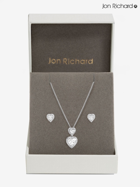 Jon Richard Silver Tone Cubic Zirconia Halo Double Heart Set (F51406) | R$ 245
