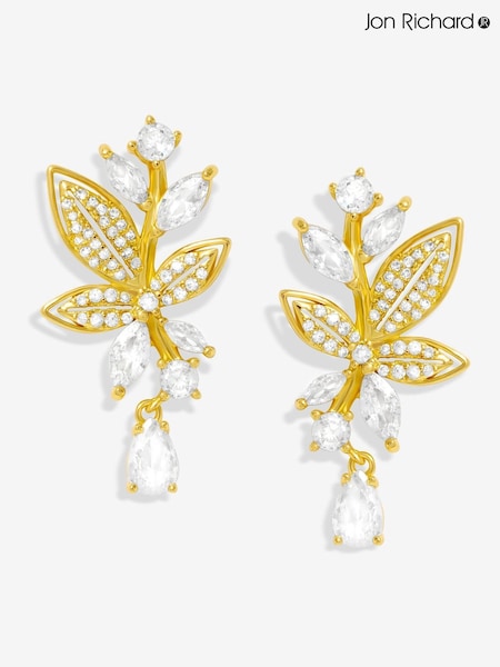 Jon Richard Gold Tone Cubic Zirconia Leaf Print Earrings (F51409) | €32