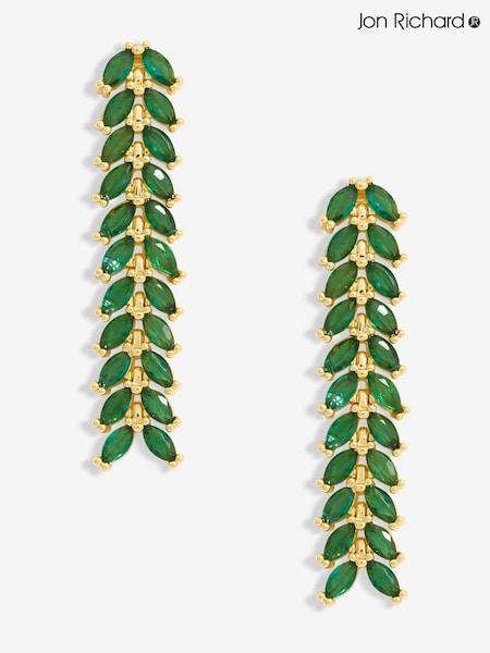 Jon Richard Gold Tone Linear Green Leaf Earrings (F51414) | €29