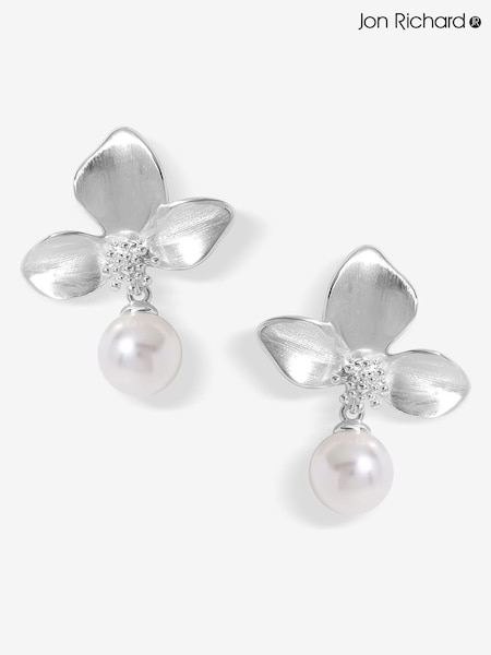 Jon Richard Silver Satin Floral Pearl Earrings (F51415) | €25