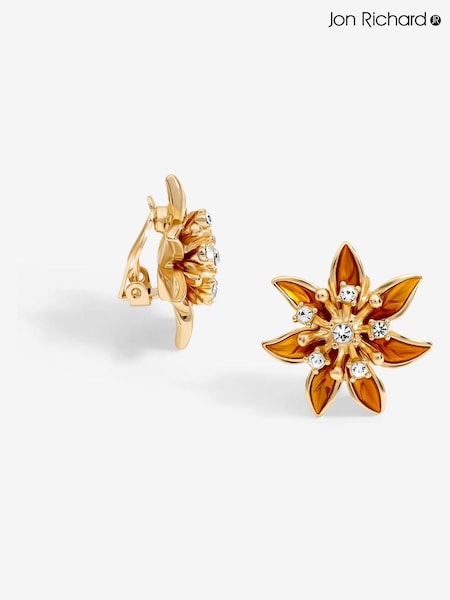 Jon Richard Gold Tone Orange Enamel Floral Clip Earrings (F51427) | €25