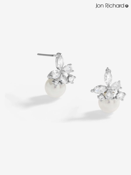 Jon Richard Silver Tone Cubic Zirconia Butterfly Pearl Earrings (F51430) | €25