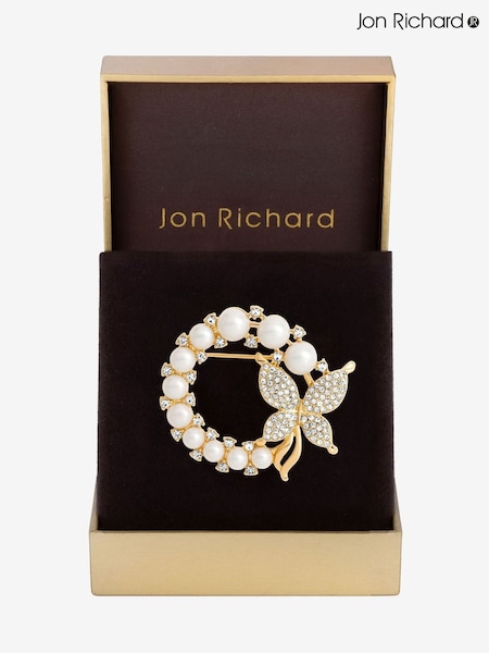 Jon Richard Gold Pearl Butterfly Wreath Brooch Gift Boxes (F51431) | €29