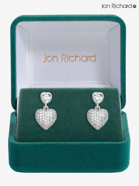 Jon Richard Silver Tone Cubic Zirconia Micro Pave Heart Earrings (F51432) | €32