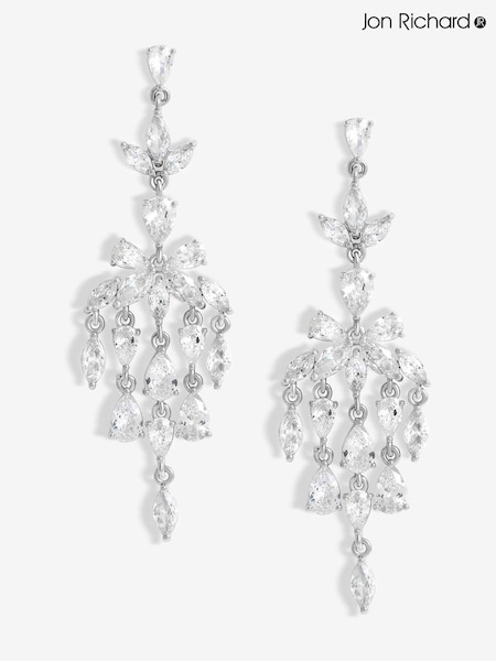 Jon Richard Silver Tone Cubic Zirconia Floral Print Statement Earrings (F51434) | €37