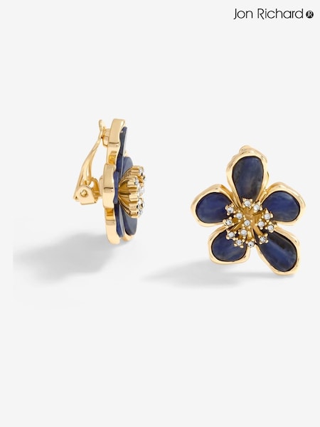 Jon Richard Gold Tone Enamel Floral Clip Earrings (F51441) | €25