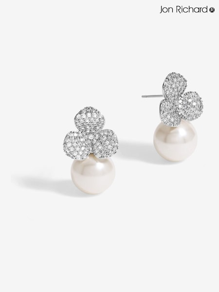 Jon Richard Silver Tone Flower Pearl Earrings (F51444) | €33