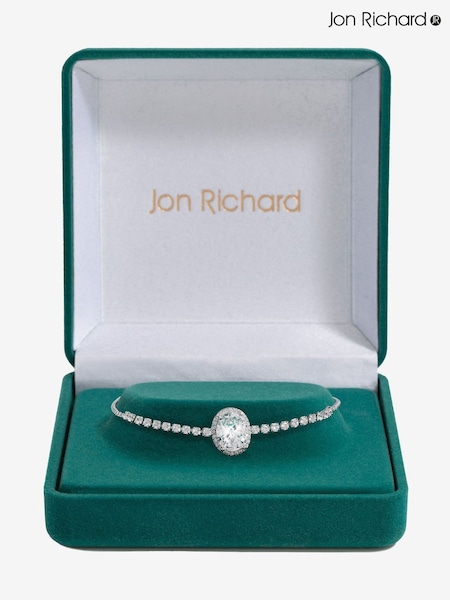 Jon Richard Silver Tone Cubic Zirconia Micro Pave Oval Toggle Gift Boxed Bracelet (F51446) | €33