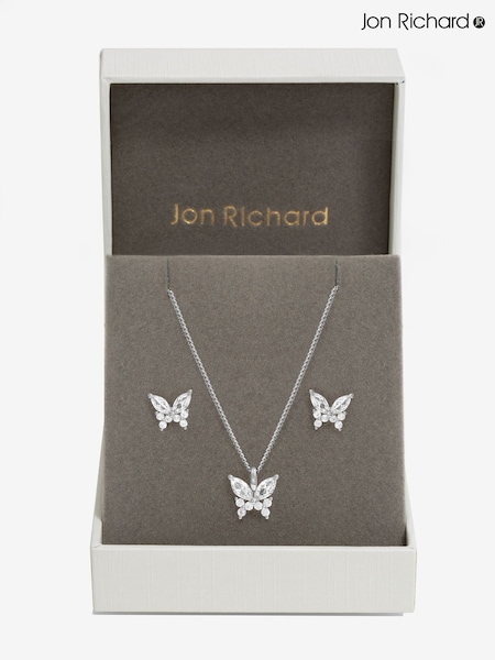 Jon Richard Silver Tone Cubic Zirconia Butterfly Set (F51458) | $44