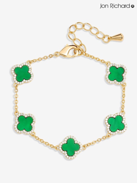 Jon Richard Gold Tone Cubic Zirconia Malachite Clover Bracelet (F51465) | 139 QAR