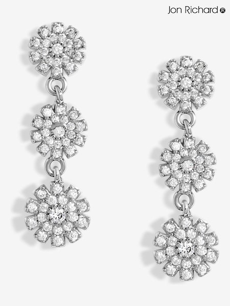 Jon Richard Silver Tone Cubic Zirconia Mini Flower Drop Earrings (F51470) | €12