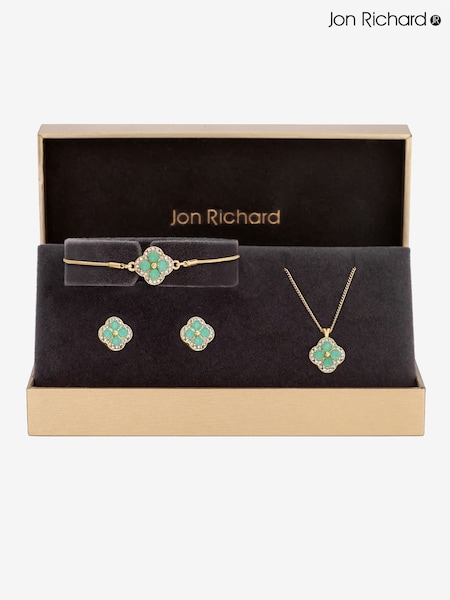 Jon Richard Gold Tone Green Clover Trio Set (F51475) | €32