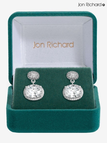 Jon Richard Silver Tone Cubic Zirconia Micro Pave Oval Drop Earrings (F51477) | €32
